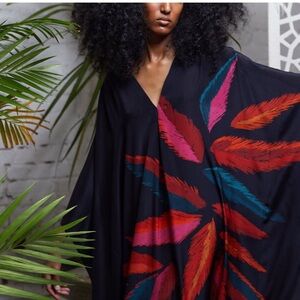 OOSHIE | 100% silk colorful feathers caftan ✨Effortless Elegance ✨